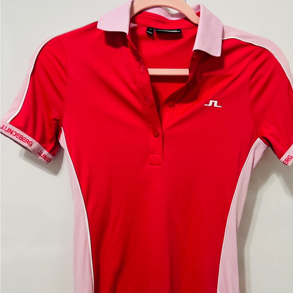 J.Lindeberg Vibrant Red and Pink Polo